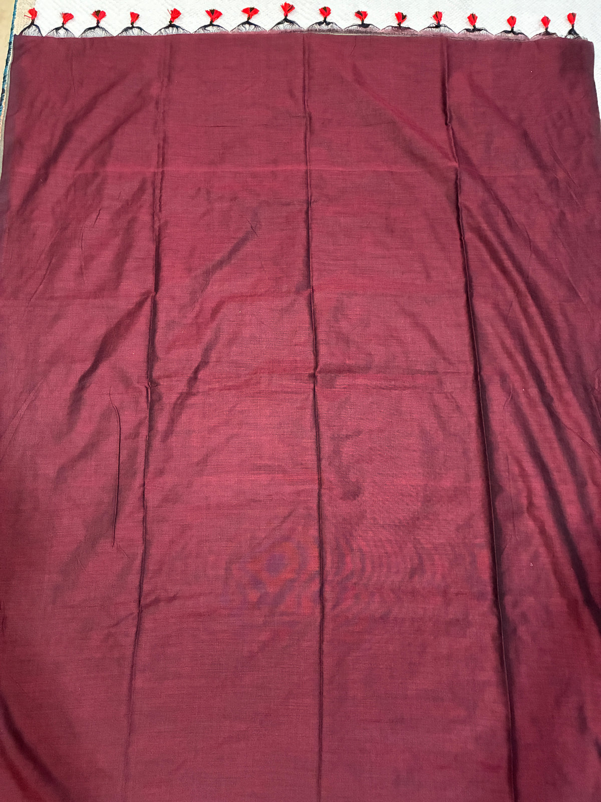 Maroon Khadi Saree with Ash Green Pallu