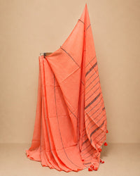 Salmon Pink Khadi Saree with Multicolour Stripes