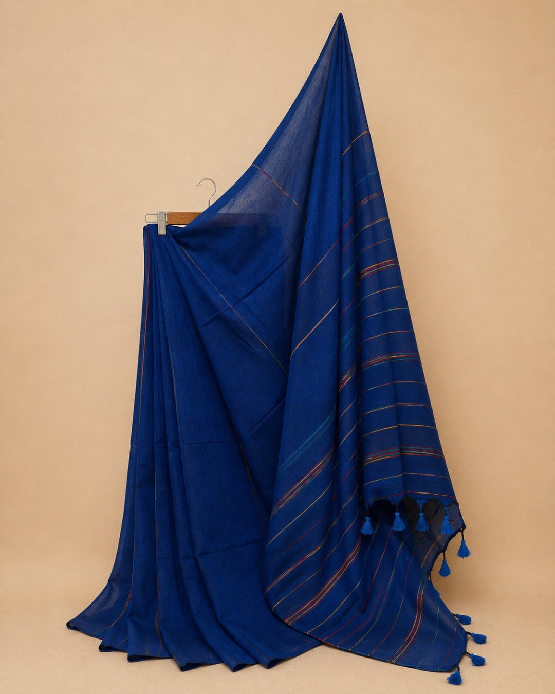 Blue Khadi with Multicolour Stripes