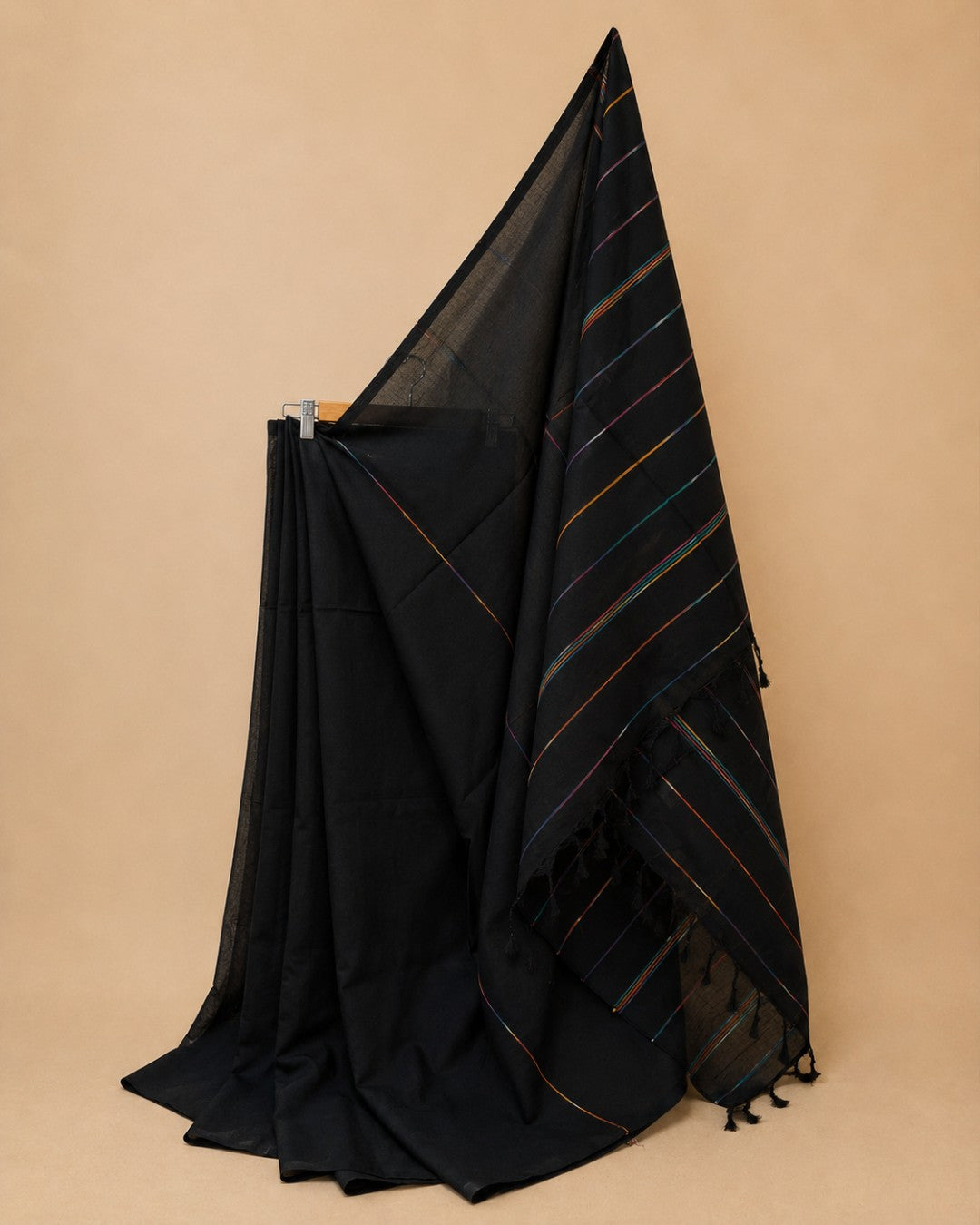 Black Khadi with Multicolour Stripes