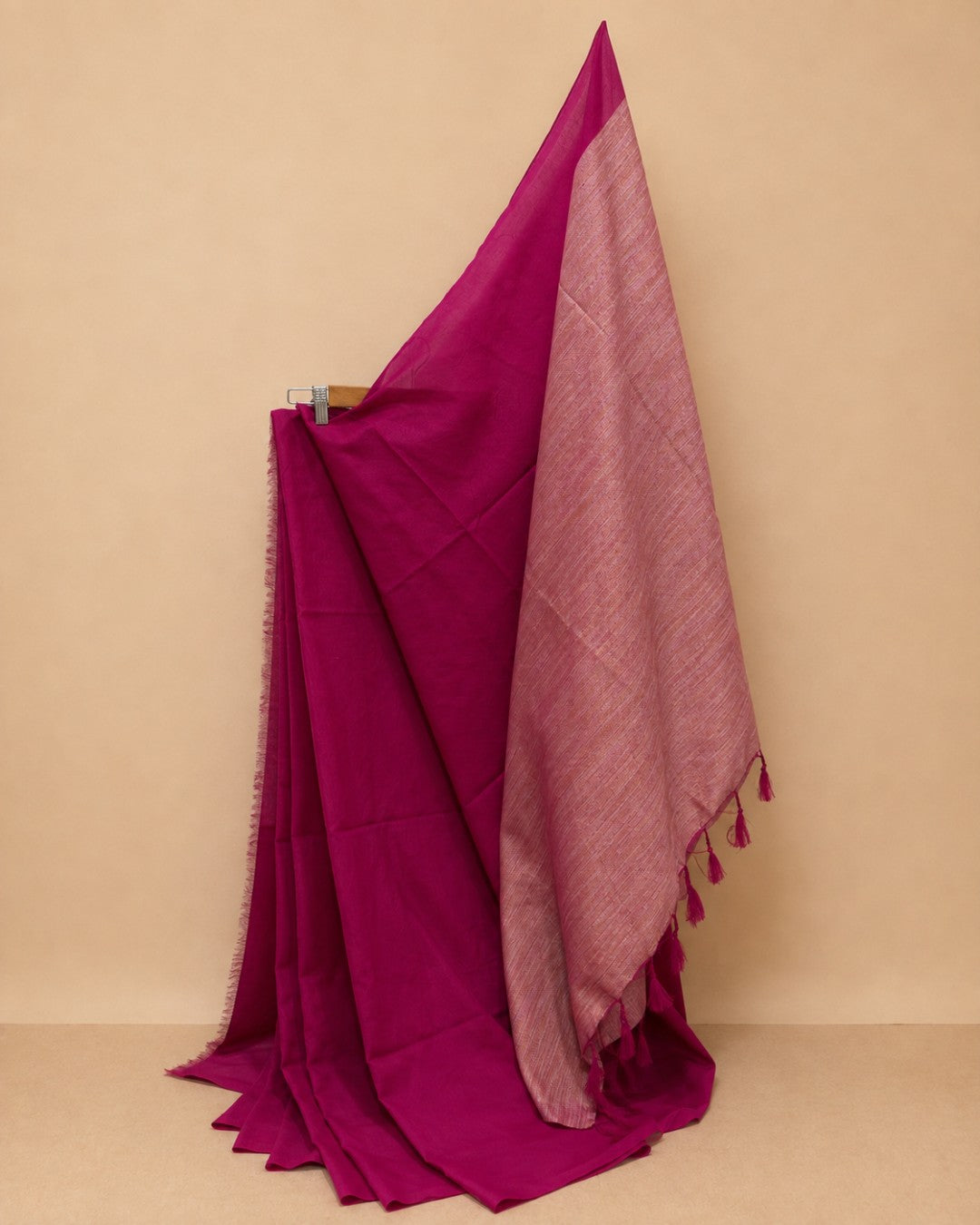 Rani Pink Khadi Saree with Metallic Rose Pallu