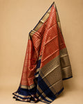 Red & Royal Blue Pattu Silk Saree with Gold Zari Pallu