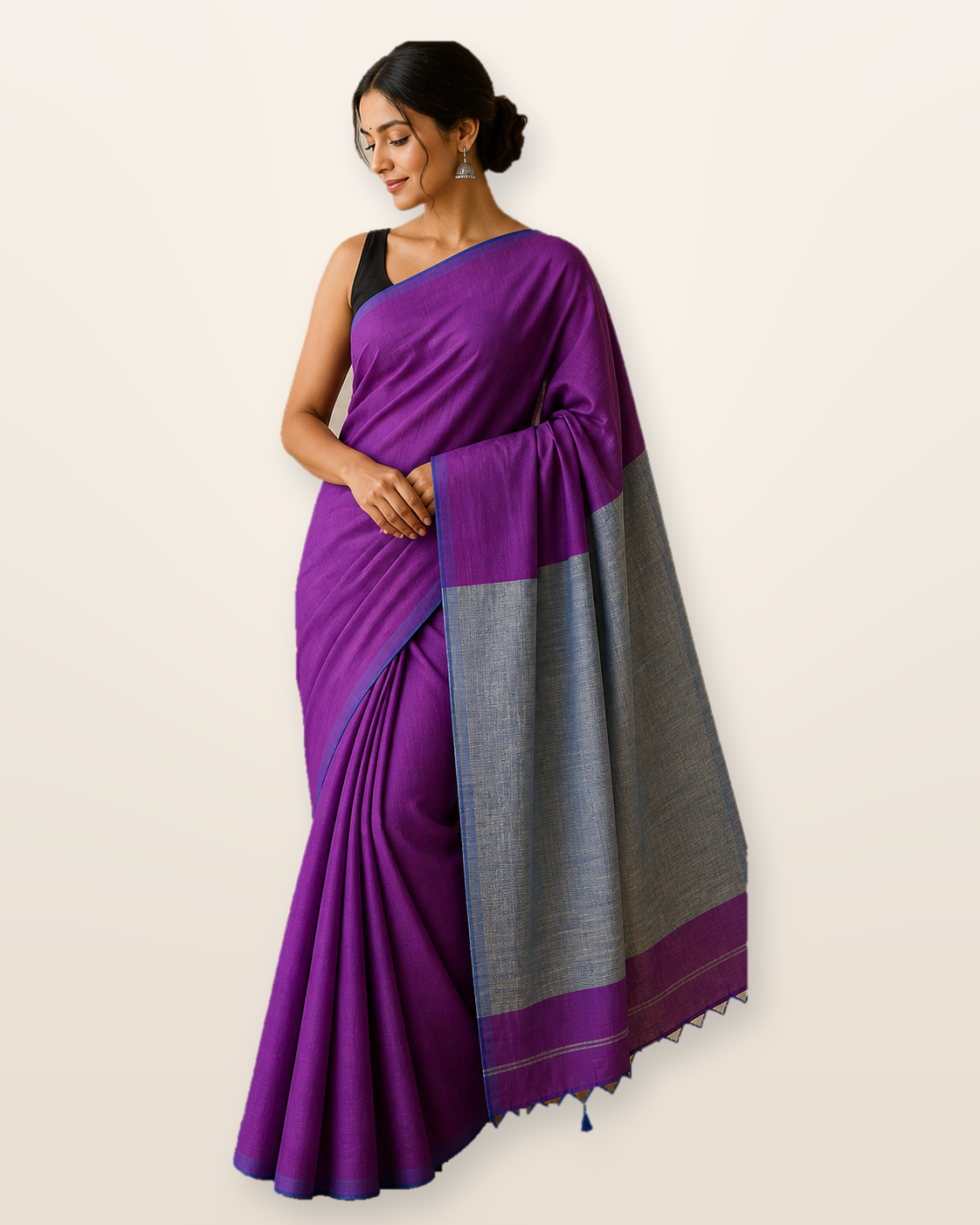 Royal Purple Color Khadi Saree