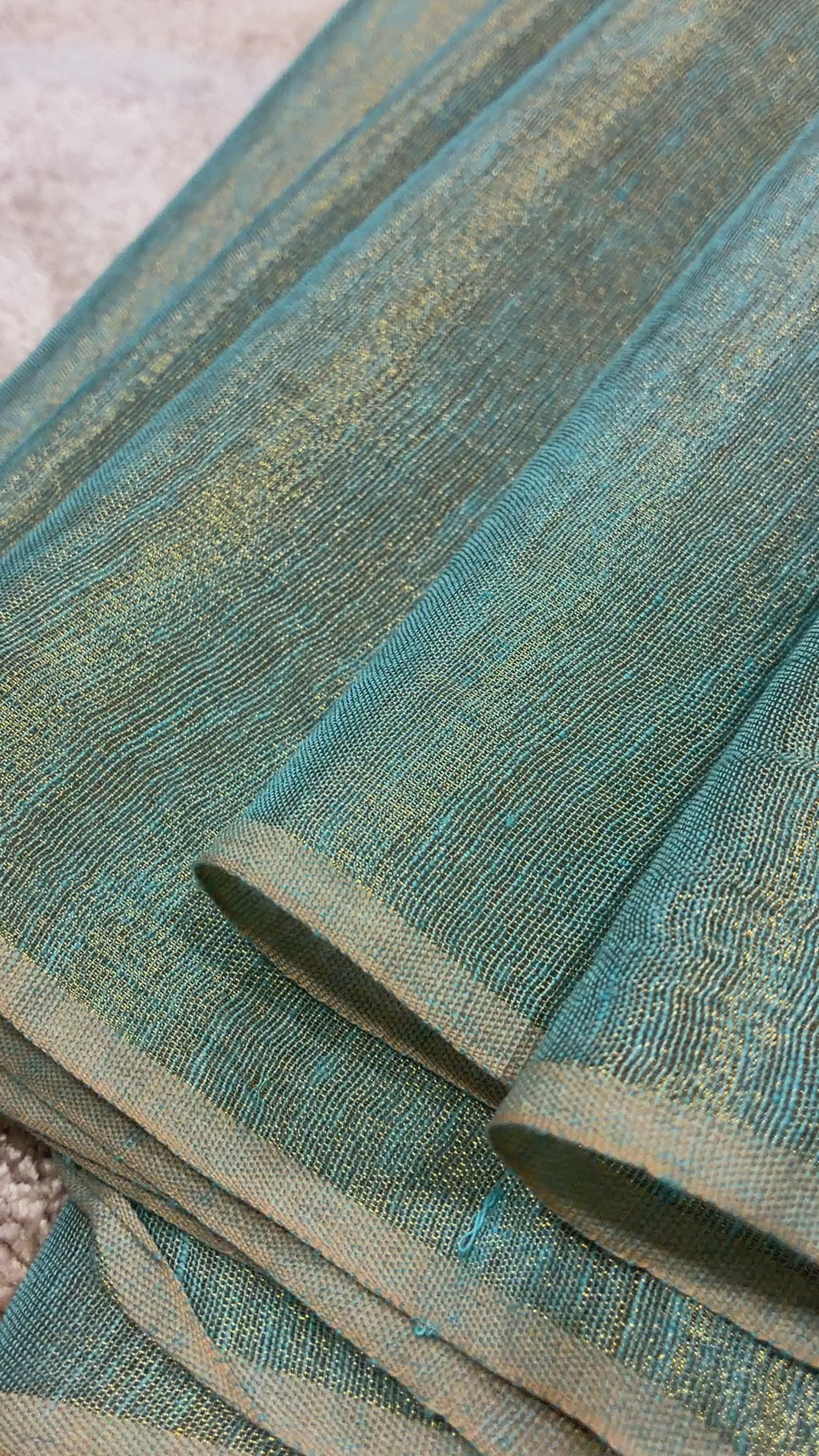 Powder Blue Linen Tissue Saree with Gold Pallu