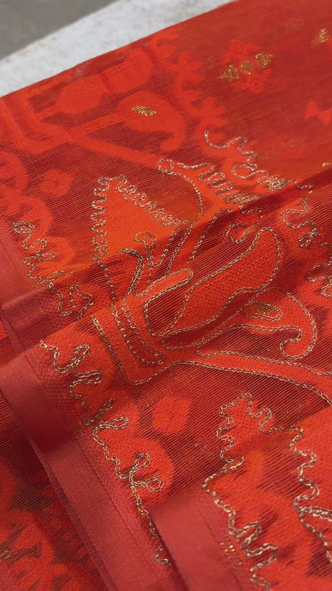 Orange Zari Jamdani Saree