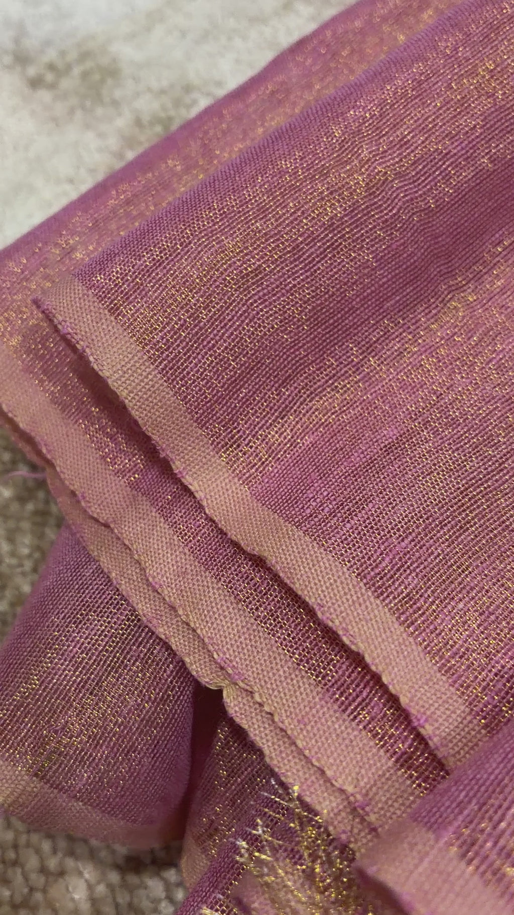 Blush Pink Linen Tissue Saree with Gold Pallu