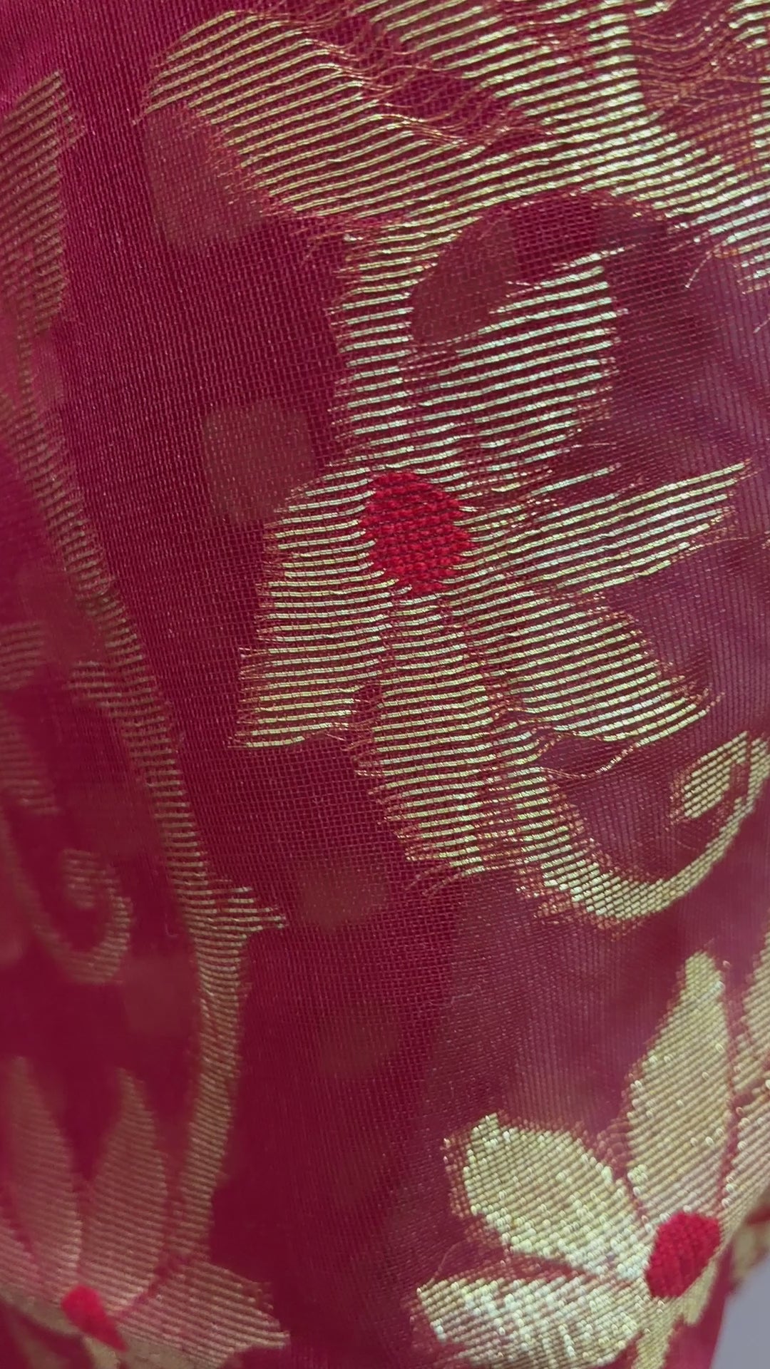 Red Muslin Saree with Golden Zari Work