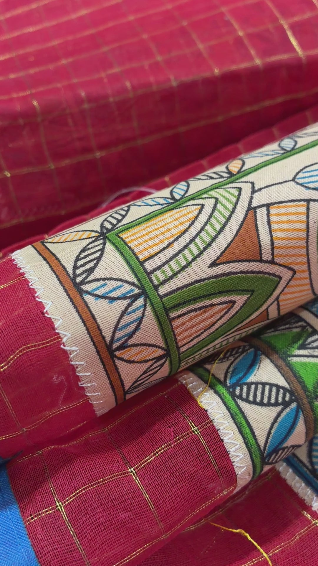 Red Handcrafted Madhubani Cut Saree