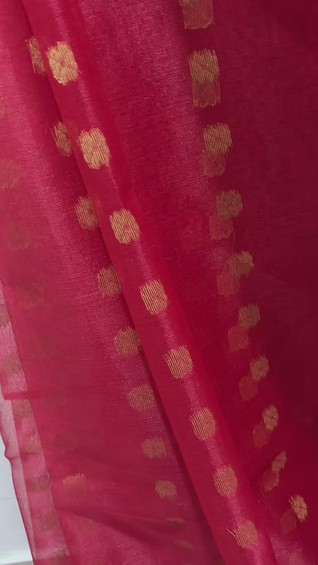 Red Muslin Saree with Golden Zari Work