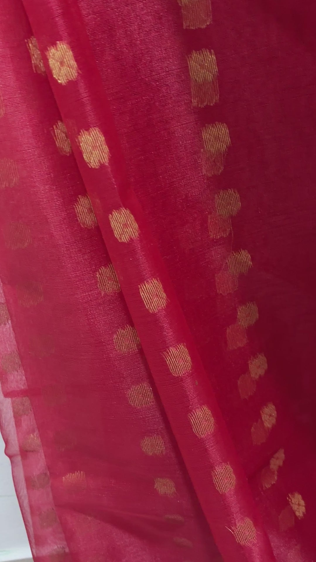Red Muslin Saree with Golden Zari Work