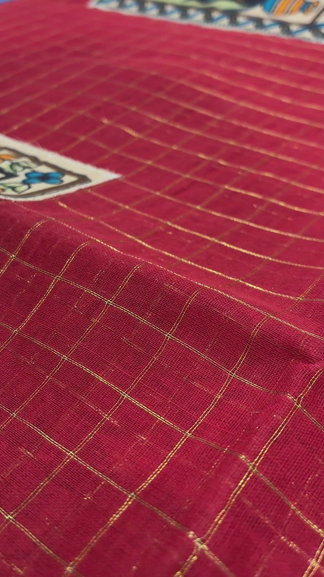 Red Handcrafted Madhubani Cut Saree
