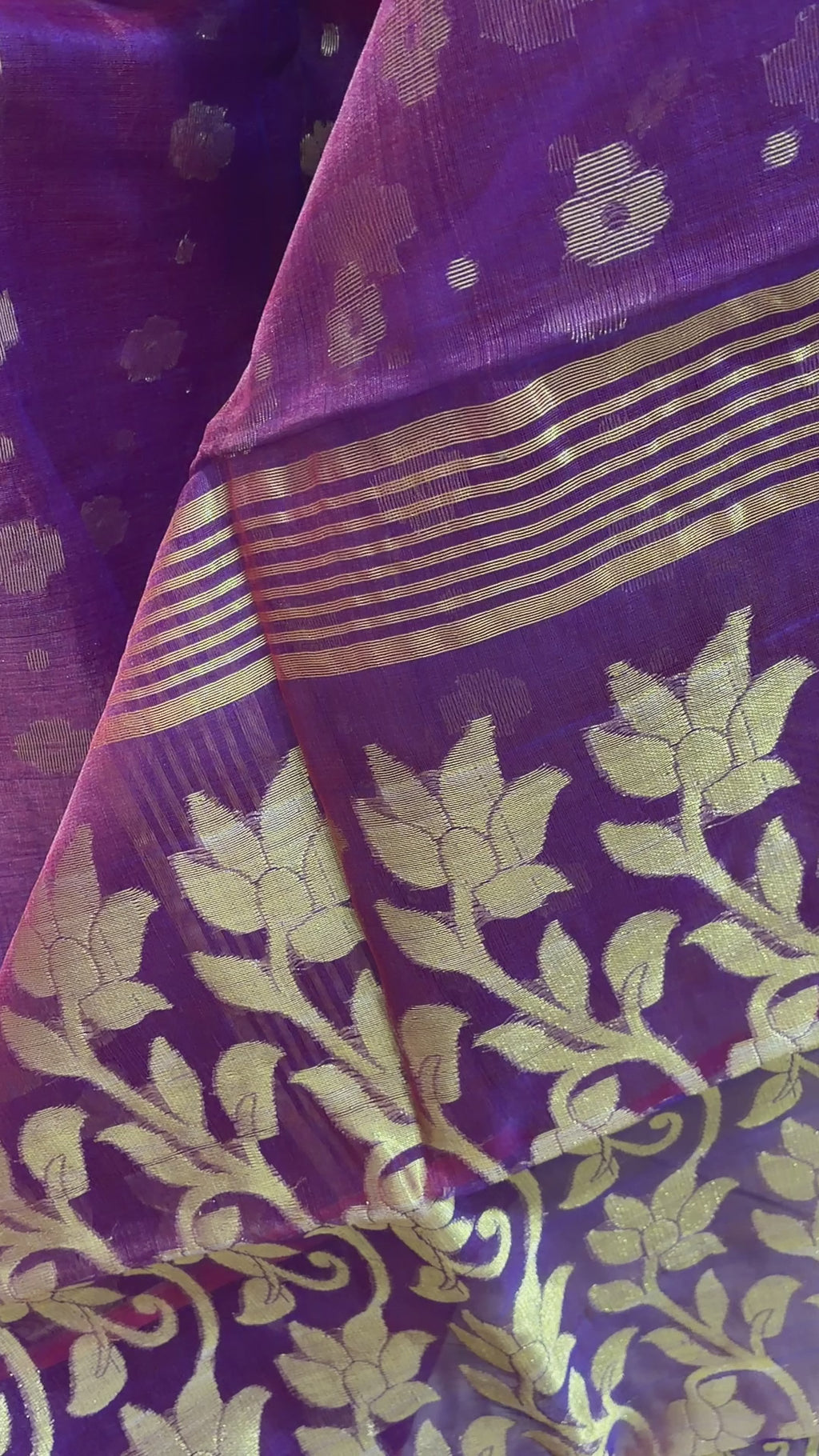 Purple Muslin Saree with Golden Zari Work