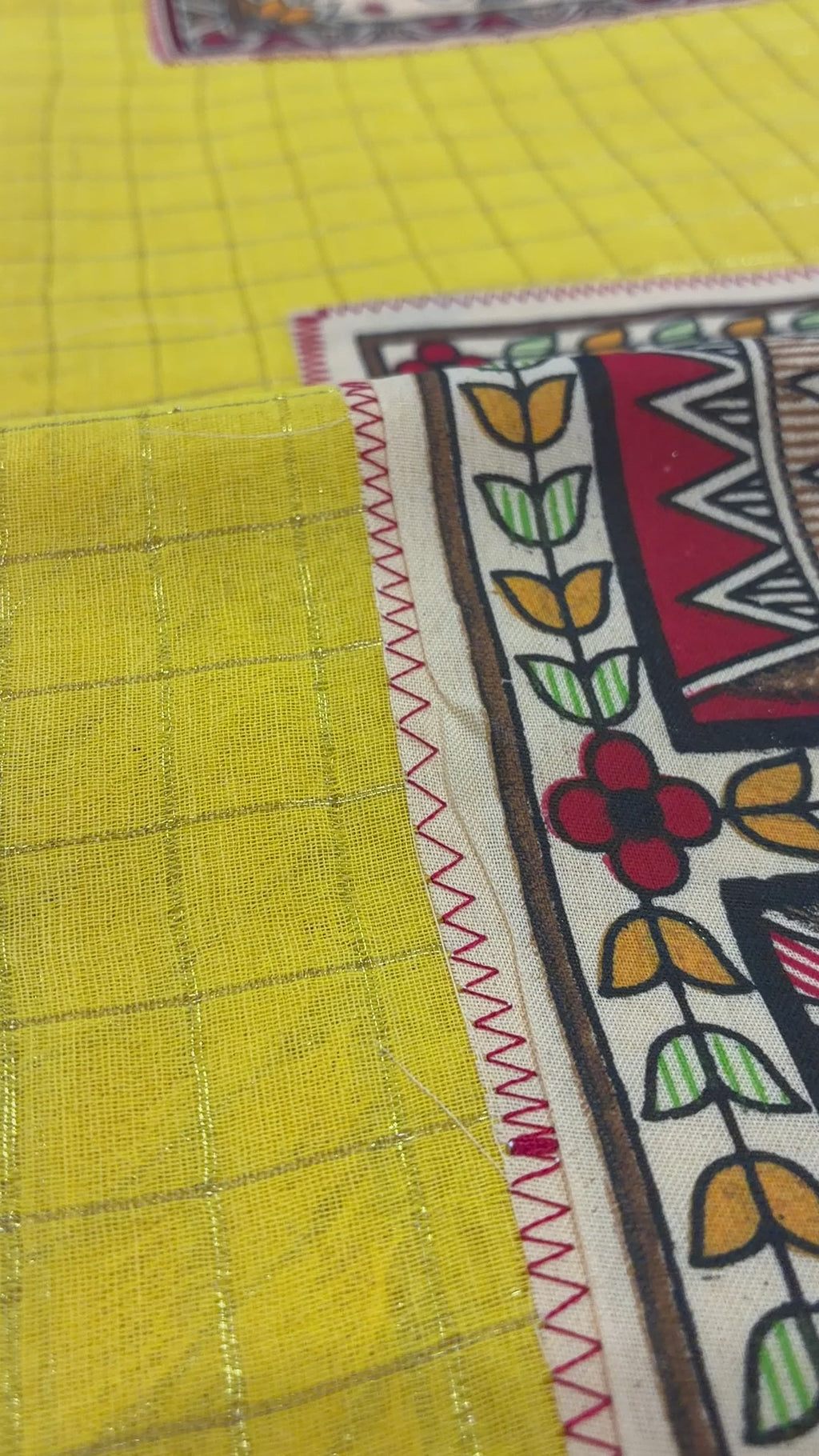 Yellow Handcrafted Madhubani Cut Saree