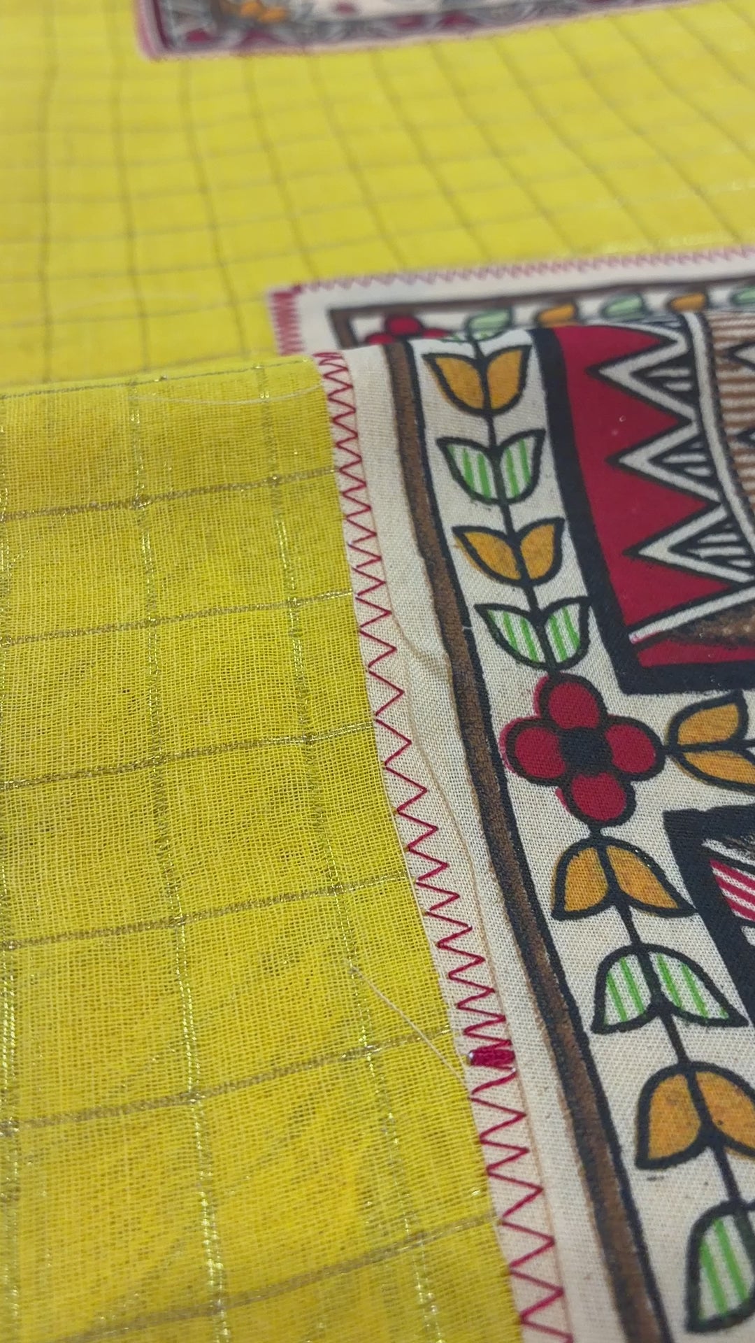 Yellow Handcrafted Madhubani Cut Saree