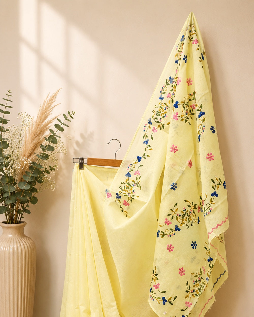 Light Yellow Organdi Stitch Cotton Saree